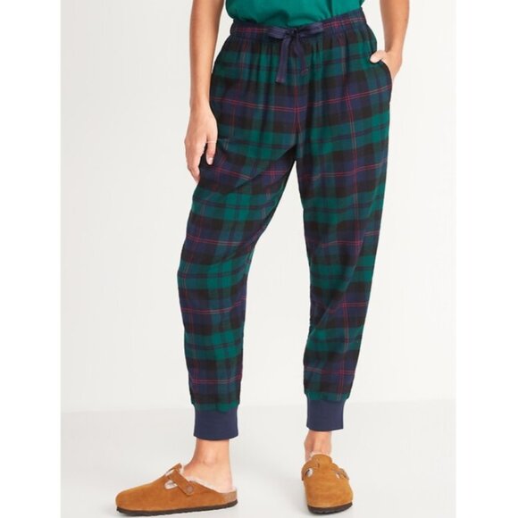 Old Navy pajama joggers pants blue green plaid size small Tall - Picture 1 of 12
